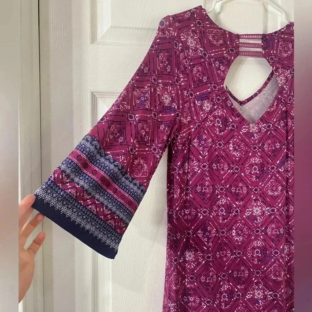 Skies Are Blue Women Navy Purple Casual Dress Above Knee Stretch Small Boho